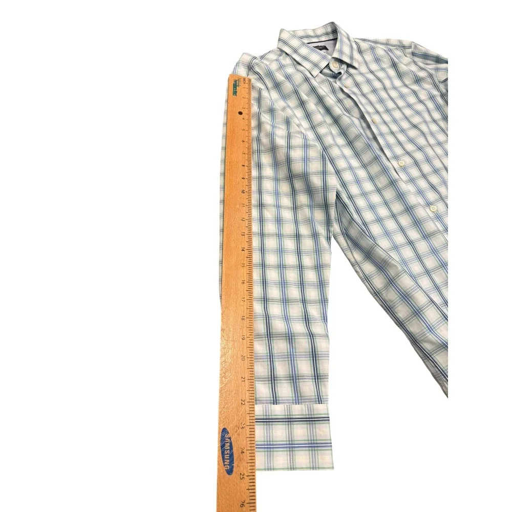 Banana Republic Mens M 15-15.5 Non-Iron Slim Plaid Button‎ Down Shirt Blue Green